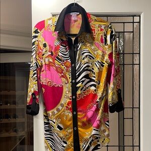 Nyguard ( Versace style) Vibrant Pink and Gold Patterned Shirt